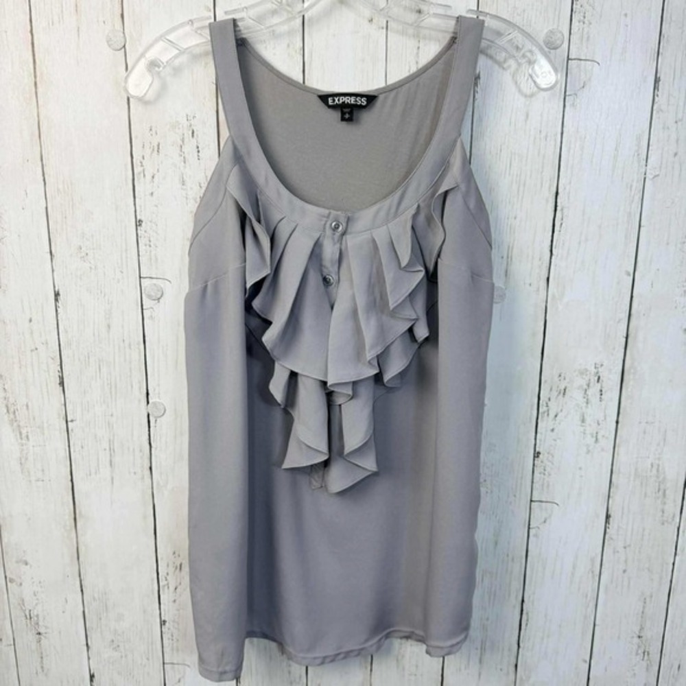 Express Women's Gray Ruffle Sleeveless Tank‎ Top Blouse Casual Size SP